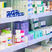 Medication on a pharmacy shelf