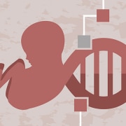Illustration of fetus and DNA helix