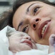 Woman and newborn baby