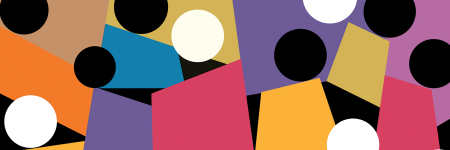 An illustrated group of people, featureless and in multiple bright colours.