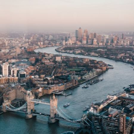 An aerial view of the city of London